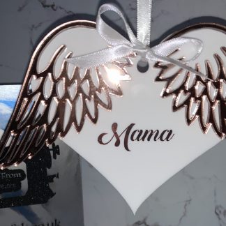 Memorial ornament - rose gold wings and rose gold writing Mama