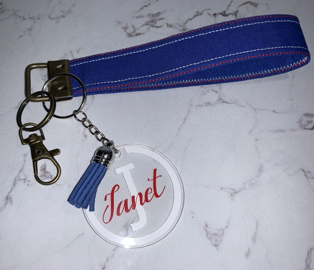 Rangers inspired keyring and matching keyfob. Blue, red and white to create the right feel.