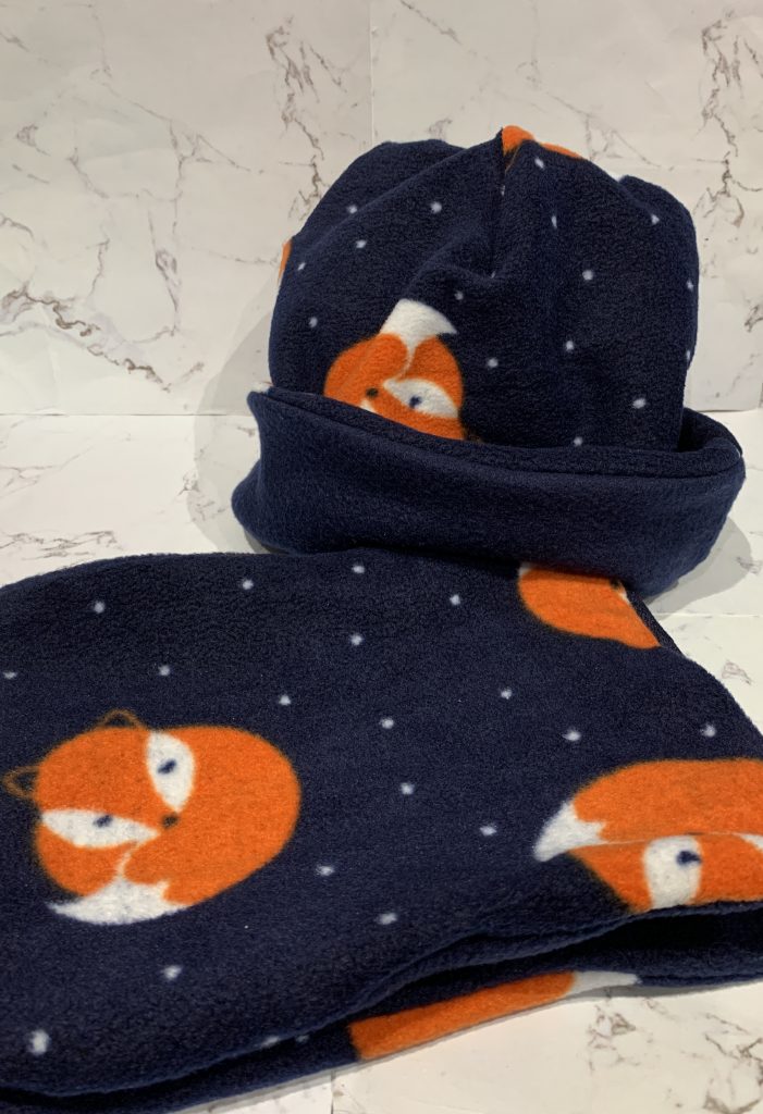 Navy Fleece and Curled fox Fleece Snood - made from antipill polar fleece, a great way to stay warm