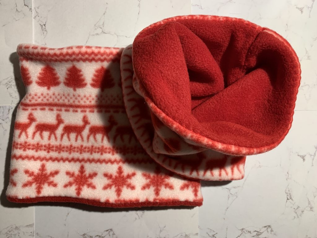 Red Fleece Reindeer Snowflakes Snood 3