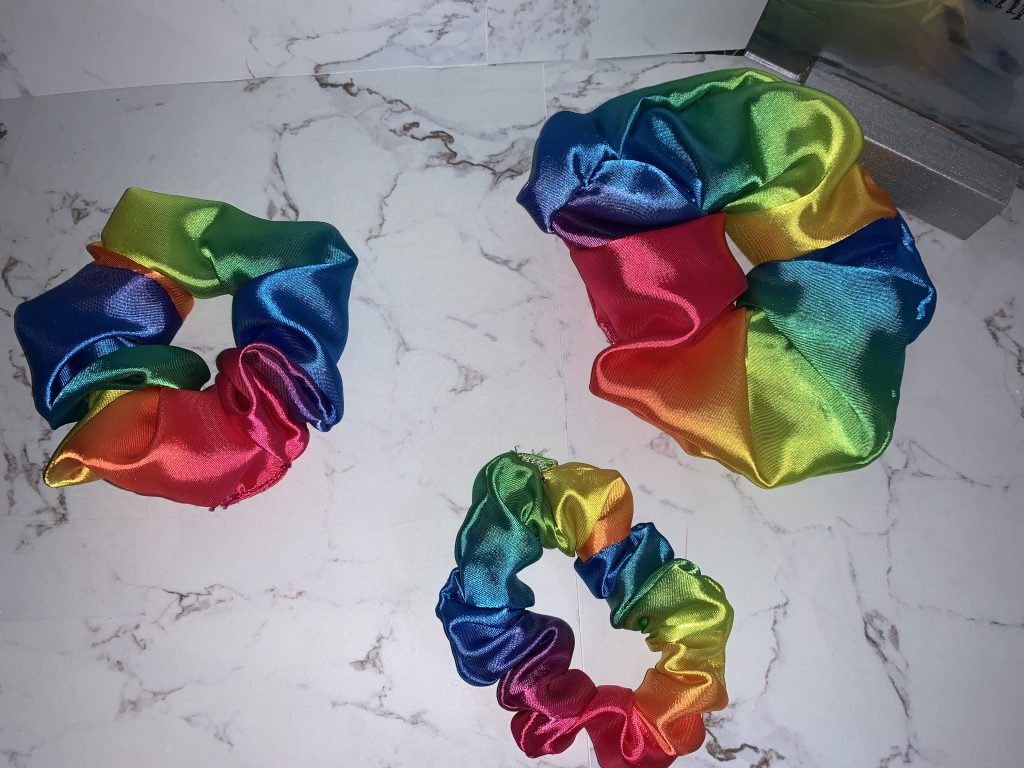 Rainbow satin scrunchies - super colourful and gorgeous