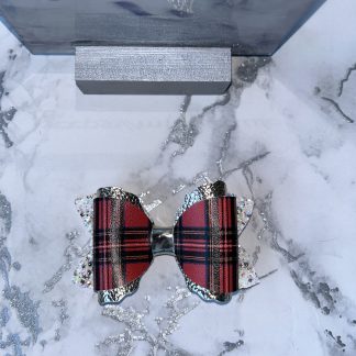 Large 4Inch White Gold Glitter Gold Red Tartan 3 layer bow