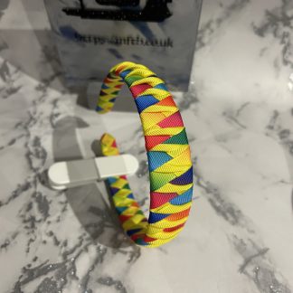 Rainbow Coloured Twist Headband with Bright Yellow Twist