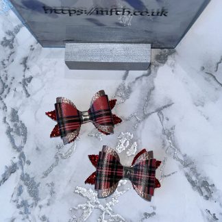 Small Red Gold Tartan 3 layer bows