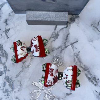 Small White with Green Patent Red Christmas theme bows