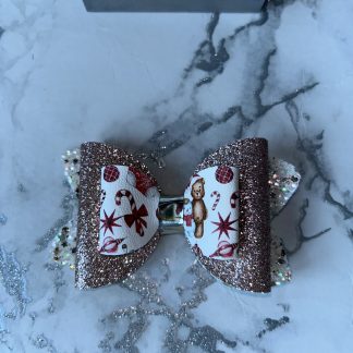White Glitter Rose Gold Sparkle Teddy Stocking 3 layer bow 2
