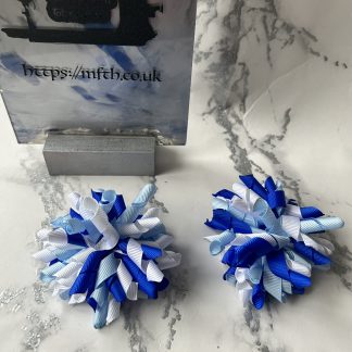 Sky blue, white and Royal blue korker school bows on clasps