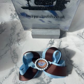 School bow with cap two toned ribbon on an alligator clasp