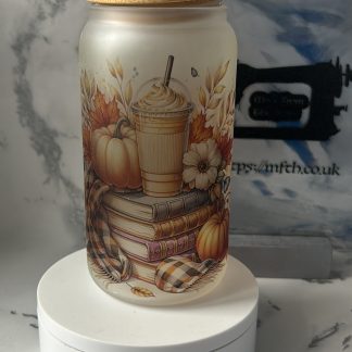 Autumnal books and pumpkins inspired tumbler