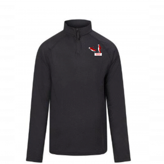 Image example 1/4 zip adult black with white penguins diveboard logo