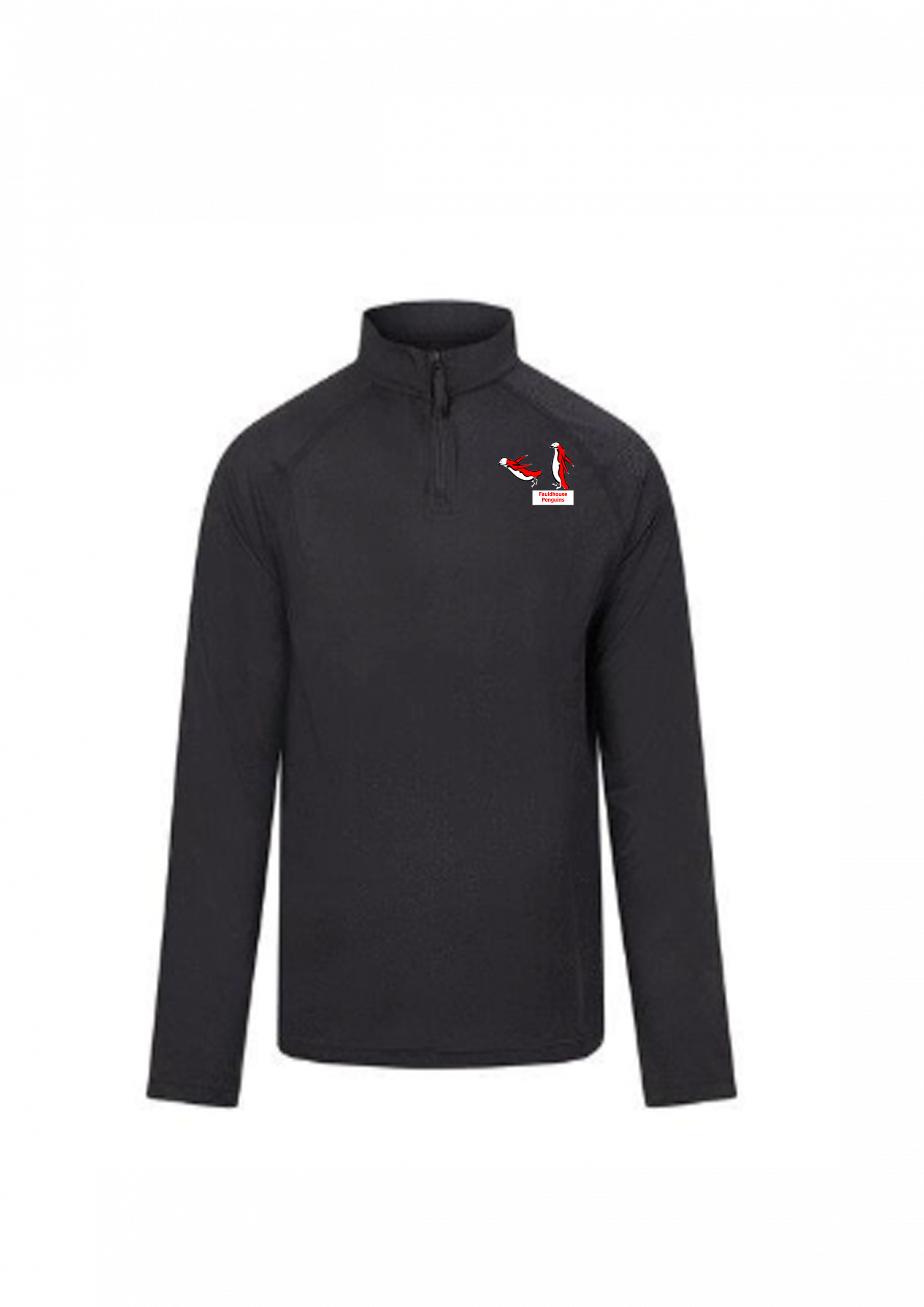Image example 1/4 zip adult black with white penguins diveboard logo