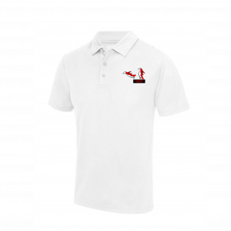 Image example white timekeepers polo with black penguins dive board logo